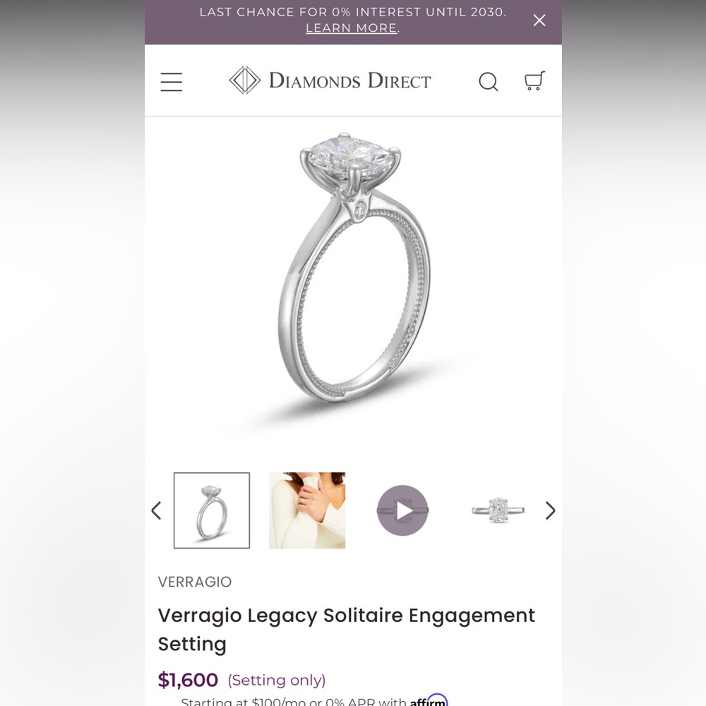 Verragio White Gold Engagement Ring Setting Only - Picture 3 of 3